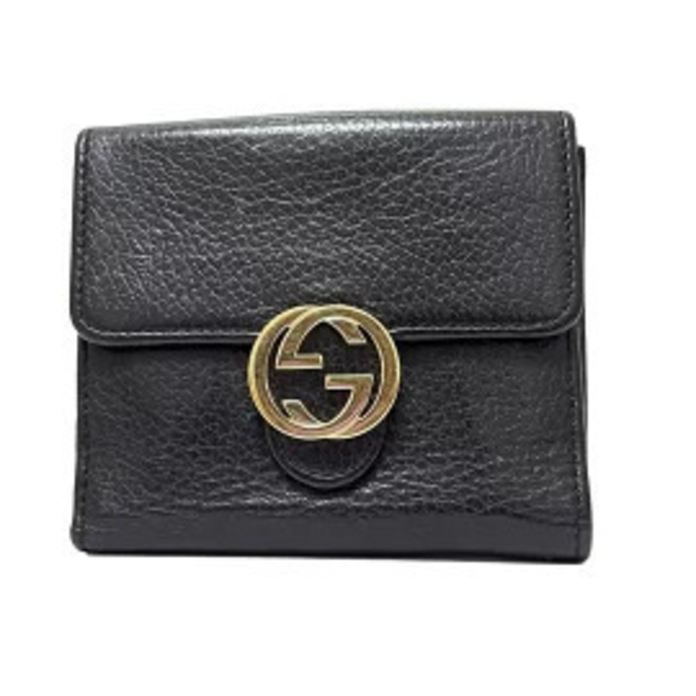 Gucci Interlocking G Double Snap Wallet Black Leather